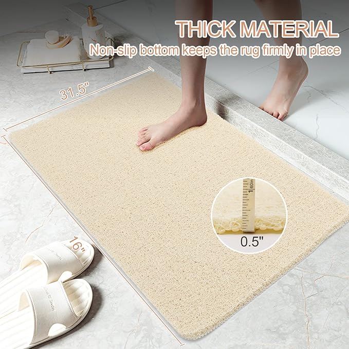 Joyhalo Shower Mat Bathtub Mat Non Slip, Bathmats Non Slip, Quick Drying Foot Scrubber Loofah Mats for Shower, Tub, Bathroom, Home, 30x17inch, Beige