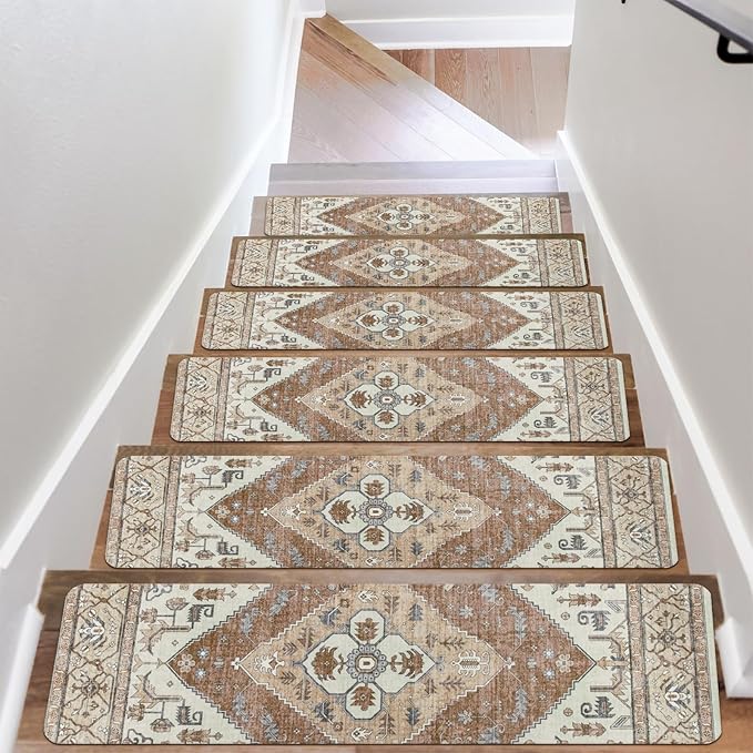 OJIA Super Non-Slip Stair Treads for Wooden Steps, 30"X8" Indoor Stair Runners Slip Resistant Stair Rugs Safety Mats for Dogs, Kids & Elders, Rubber Backed Stair Treads Stair Covers (15PC)