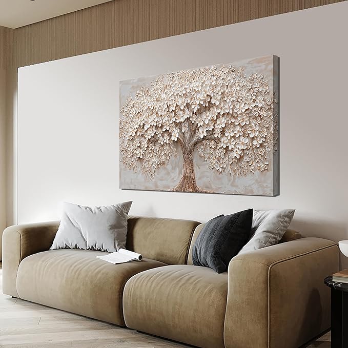Canvas Wall Art Decor Modern Botanical Wall Art Pictures for Living Room White Flower Wall Art Prints Tree of Life Wall Art Decor Canvas Art Wall Decor Artwork for Walls Home Office Decorations 32" X 48"