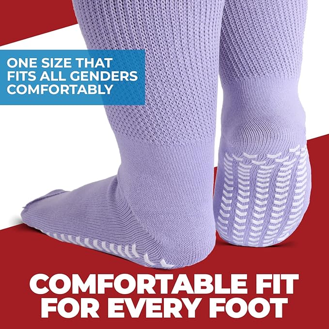FORTIVO 2 Pairs Extra Wide Socks For Swollen Feet, Non-Slip Hospital and Diabetic Socks for Men and Women