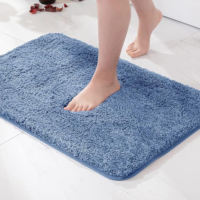 MIULEE Blue Bath Rugs for Bathroom - Soft and Absorbent Non-Slip Mats for Shower Bath and Toilet, Machine Washable, 16'' x 24''