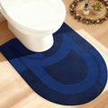 ACCUMTEK Toilet Rugs, Ultra Thin Absorbent Contour Bathroom Rugs for Toilet, Dry Quickly, Machine Washable, Upgrade Backing Non-Slip Bath Mat, Dark Blue/Bordered/U-Shaped 24"x20"