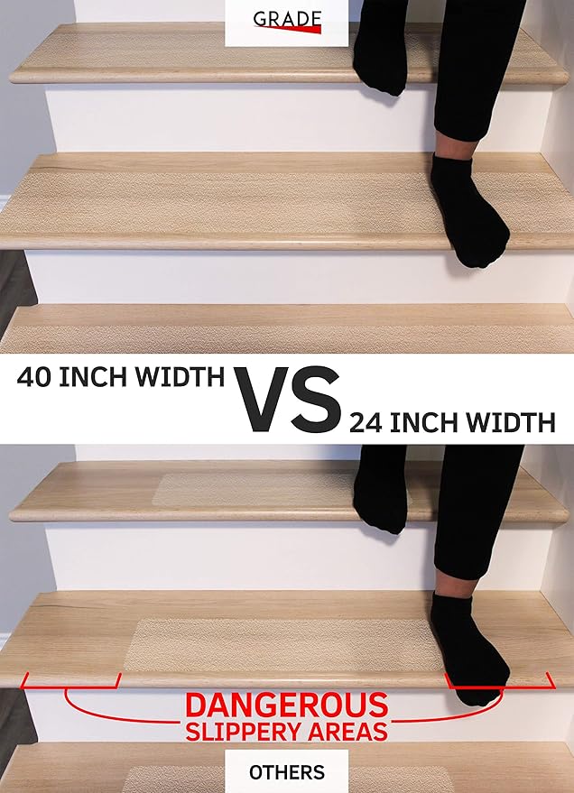 6”x40” Non-Slip Stair Treads Tape (14-Pack) – Clear Anti-Slip Grip Strips