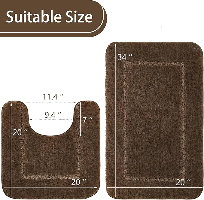 LOCHAS Bathroom Rug Set Light Brown, Soft Bath Rug Set 2 Piece Set, Toilet Mat U-Shaped 20x20 and 34x20 Bath Rugs, Quickly Dry Mats for Bathroom, Tub, Washable, Super Absorbent Floor Mat