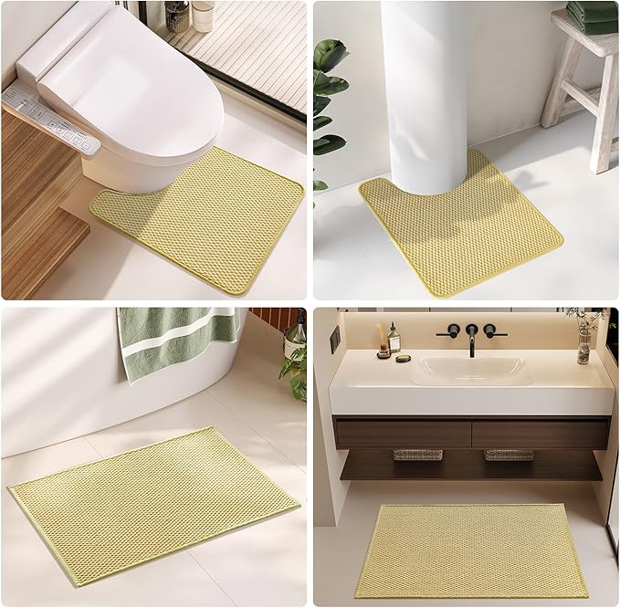 Bathroom Rugs Non Slip Washable, Super Absorbent Thin Bath Mat Quick Dry Low Pile Bathroom Rug, Yellow 24"x47"