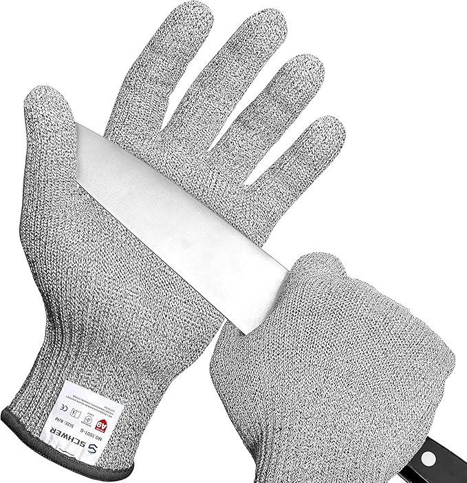 Schwer 10 Pairs ANSI A9 Cut Resistant Gloves, Food Grade Reliable Cutting Glove, Mandoline Glove for Kitchen Meat Cutting, Oyster Shucking, Fish Fillet Processing, Non-PFAS, PR1501-G, S