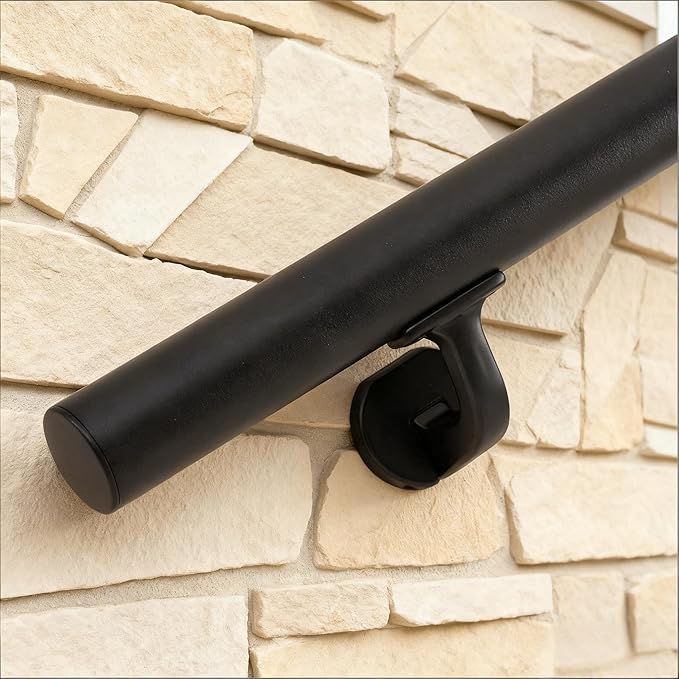 3FT Handrails for Indoor Stairs,Deck,Slope,Modern Aluminum Handrail Set, Wall Mounted, with Zink-Alloy Brackets Aluminium Railing System,Rust Free. (Matte Black, 3 FT)