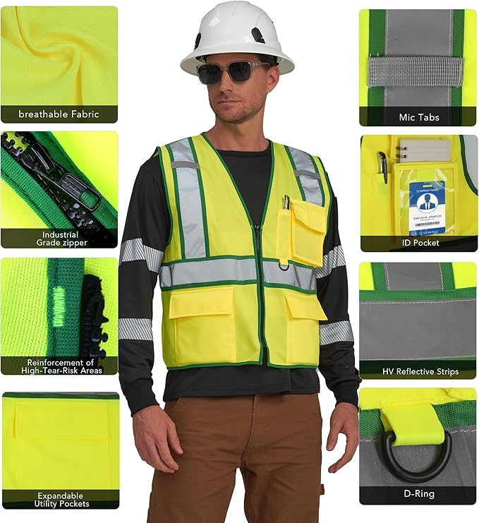 AYKRM High Visibility Safety Vest - Reflective Work Vest with 5 Reinforced Pockets