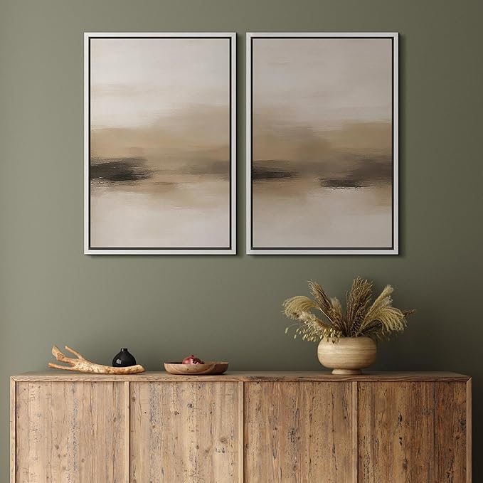 MUDECOR Framed Canvas Print Wall Art Abstract Neutral Beige Contemporary Minimalist Landscape Illustrations Modern Art Decorative Bohemian Colorful for Living Room, Bedroom, Office - 24"x36"x2 White