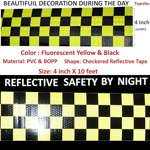 Yellow and Black Reflective Tape 4 inch X 10 feet, Outdoor Waterproof Hazard Conspicuity Warning Industrial Marking Tape