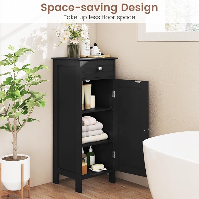 GLACER Floor Storage Cabinet, Multifunctional Bathroom Storage Cabinet with 2 Adjustable Shelves, Ideal for Bathroom, Living Room, 14 x 12 x 34.5 inches (Black)