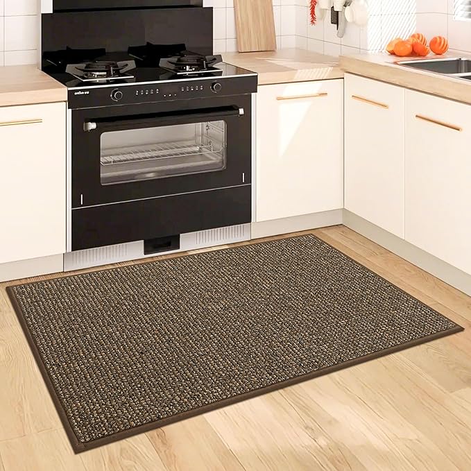 BEQHAUSE Kitchen Rugs and Mats 2PCS, Non-Slip Kitchen Mats for Floor, Absorbent and Stain Resistant Kitchen Runner, Machine Washable Rugs for Kitchen, Laundry & Sink, 24"x36"+24"x60", Brown