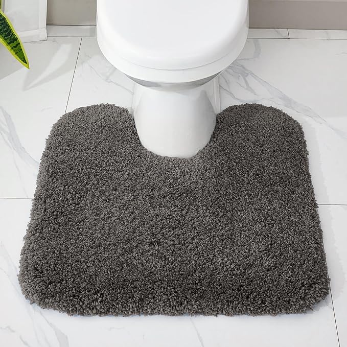 Toilet Rug 22x24 Dark Grey Non Slip Fluffy Toilet Floor Mat U Shaped Washable Bathroom Contour Rug for Toilet Absorbent Thick Toilet Carpet