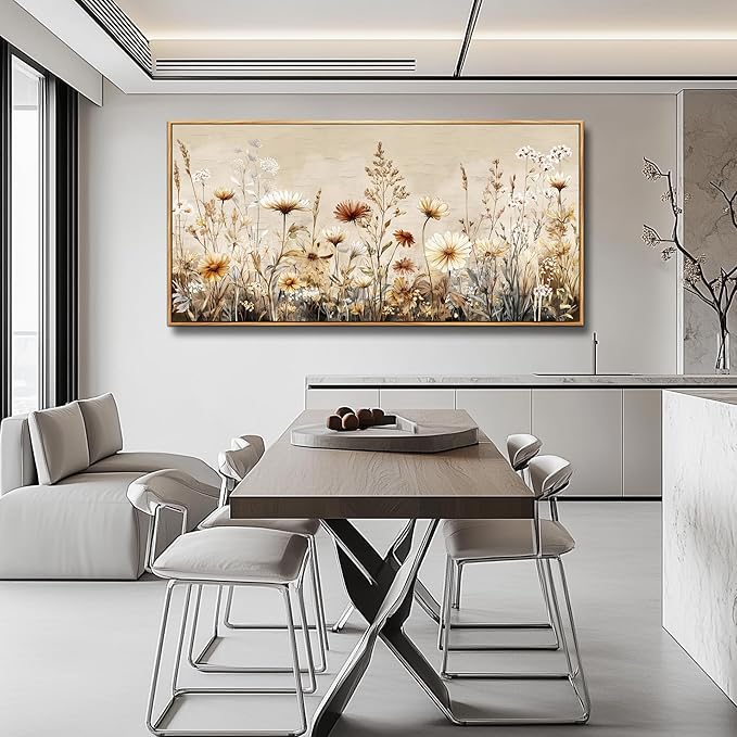 PHAOHUAXM Abstract Ink-Wash Flower Canvas Wall Art Wood Framed Modern Wall Decor for Living Room Bedroom Office Restaurant, Home Aesthetic Artwork Print 24"x48"