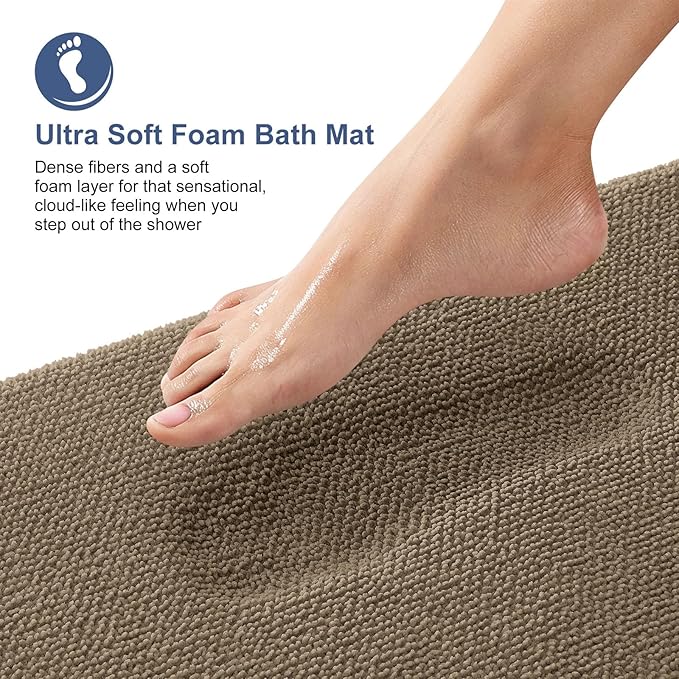 OLANLY Thick Memory Foam Bath Mat Rug 47x24, Extra Soft Absorbent Bathroom Rug, Quick Dry Bath Mats, Non-Slip, Machine Washable Carpet for Bathroom, Tub and Shower, Home Decor Accessories, Tan