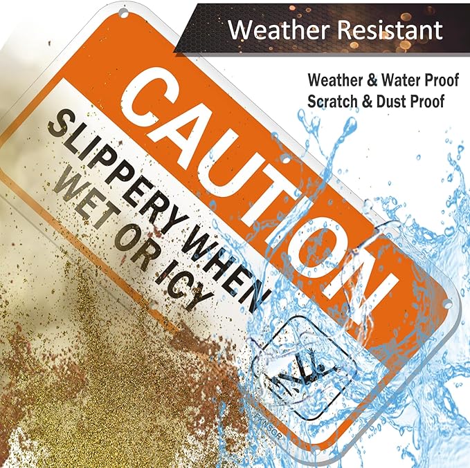 Caution Slippery When Wet or Icy Sign 2 Pack, 12 x 6 inches Rust Free .040 Aluminum Warning Sign, UV Protected, Fade Resistant