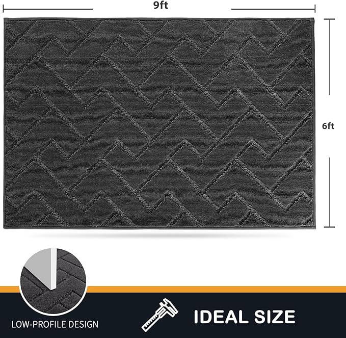 PURRUGS Easy Care Area Rug 6ft x 9ft, Non-Slip Machine Washable Entry Rug, Stain Resistant Accent Rug for Hallway, Bedroom, Living Room and Mudroom, Charcoal