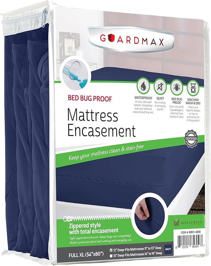 Guardmax Jersey Knitted Full XL Zippered Mattress Encasement - Waterproof & Bed Bug Proof Mattress Protector - Comfortable, Soft, and Noiseless Zippered Bedding - Dust Mite Proof (54 x 80 x 12)