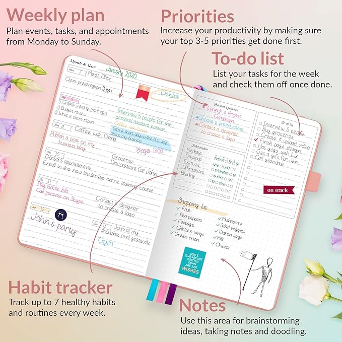 GoGirl Planner and Organizer for Women – A5 Size Weekly Planner, Goals Journal & Agenda to Improve Time Management, Productivity & Live Happier. Undated – Start Anytime, Lasts 1 Year – Peach Pink