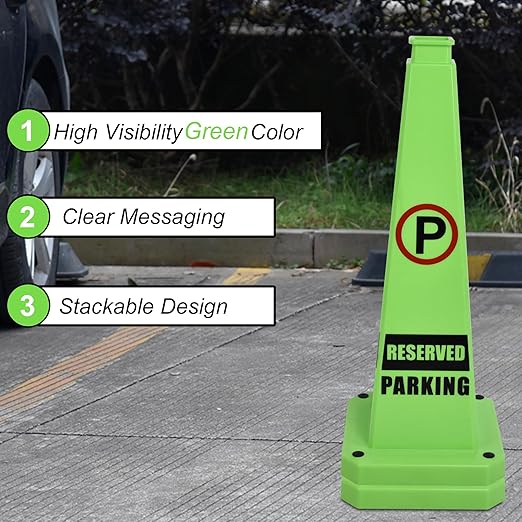 OrangeStar 3-Pack 28" Reserved Parking Cones, Large 4-Sided Message Safety Traffic Cones with Heavy Rubber Base for Indoor Outdoor Use, Parking Lot Control, Driveway Barriers