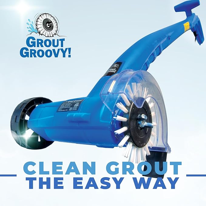 Grout Groovy! Electric Stand-Up Lightweight Grout Cleaning Machine – Large Tile Grout Cleaner for Deep Cleaning Kitchen Floors, Bathrooms & Tile Surfaces | Easy-to-Use Electric Floor Scrubber Machine