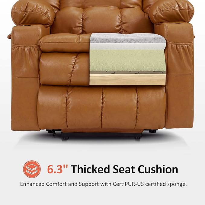 MCombo Dual Motor Large Power Lift Recliner Chair for Elderly, Lay Flat Lift Chair with Heat and Massage, Big Lift Recliner for Tall People, Faux Leather 7896 (Tawny, Large)