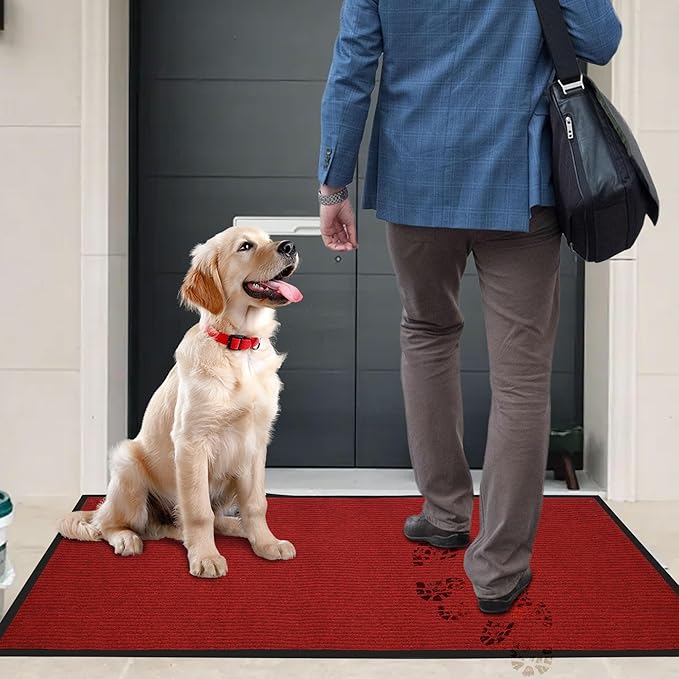 tonchean Commercial Grade Door Floor Mat 3x10Ft Heavy Duty PVC Non-Slip Entrance Mat Indoor Outdoor Runner Rugs, Brush Step Entrance Mats for Corridor, Kitchen, Home, High Traffic Area, Red