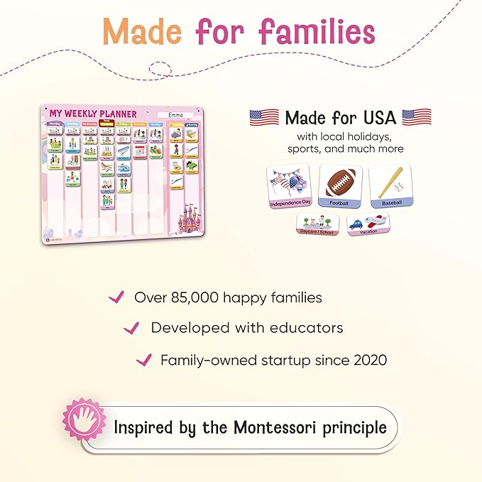 Visual Schedule for Kids - 2-in-1 Weekly + Daily Schedule - Magnetic Schedule with 194 Magnets and Magnetic Backing - Chore Chart Kids - Routine Chart for Toddlers, Autism, ADHD - Pink