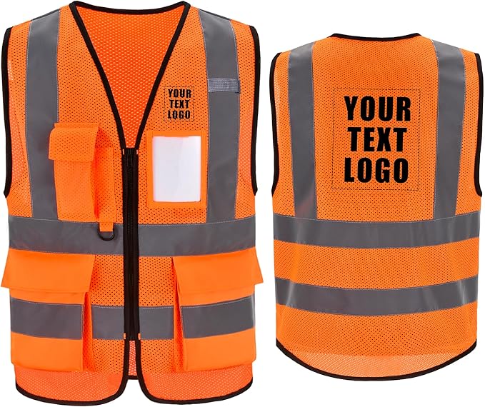 High Vis Safety Vest Reflective Strips, Multi-Pocket Design, Available in Yellow,Orange,black,Pink,blue,Red,purple