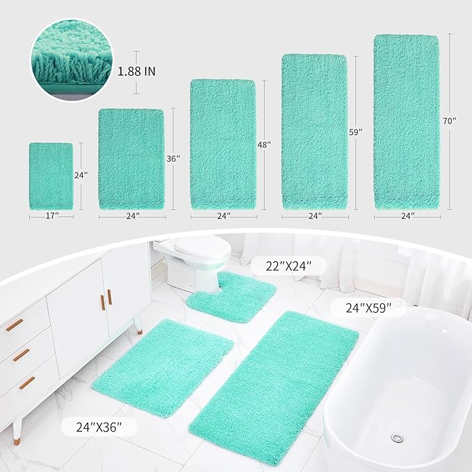 Bathroom Rug 24x36 Non Slip Fluffy Bath Mat for Bathroom Floor Washable Plush Luxury Bath Rug for Tub Soft Absorbent Shower Mat, Spa Blue