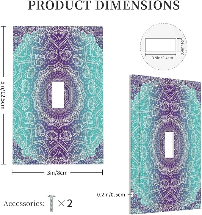 Light Switch Cover Ombre Modern Mandala Floral Geometric 1 Gang Wall Plate Cover Single Toggle Outlet Covers Decorative Switchplate Electrical Faceplate for Bathroom Bedroom Decor