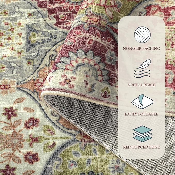 Lahome Moroccan Trellis Hallway Rug, 2x5 Washable Runner Rug Non Slip Kitchen Runners for Hallways, Ultra-Thin Vintage Carpet for Bedroom Bathroom Entryway, Orange/Terracotta