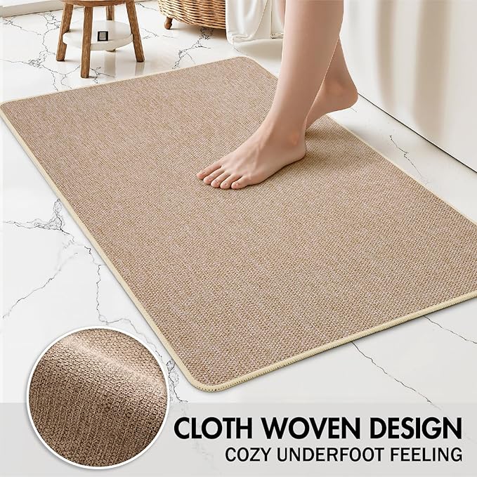 MIULEE Set of 2 Ultra Thin Bathroom Rugs, Rubber Bath Mats for Bathroom Non Slip, Quick Dry Absorbent Bath Rug Machine Washable, Fit Under Door, Shower, Sink, Home Decor, Beige, 17"x27"+20"x32"
