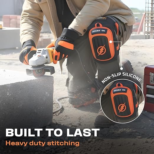 Thunderbolt Knee Pads for Men Construction Knee Pads for Work for Men and Women with Double Gel for Gardening Flooring Roofing Heavy Duty with Extra Thick Foam and Strong Adjustable Non-Slip Straps
