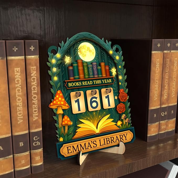 Personalized Books Read This Year Counter Sign, Custom Book Tracker, Whimsical Mushroom Bookshelf Decor, Fairytale Library Accessories, Birthday Bookish Gifts for Women, Book Lovers, Readers