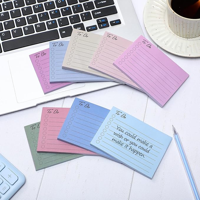 Pajean 9 Pcs/450 Sheet to Do List Sticky Note 3x4 Inch Self Stick Pads with Line Colored Planner Sticky Note Adhesive Memo for Office, Meeting, School, Study, Home Reminder (Modern Color)