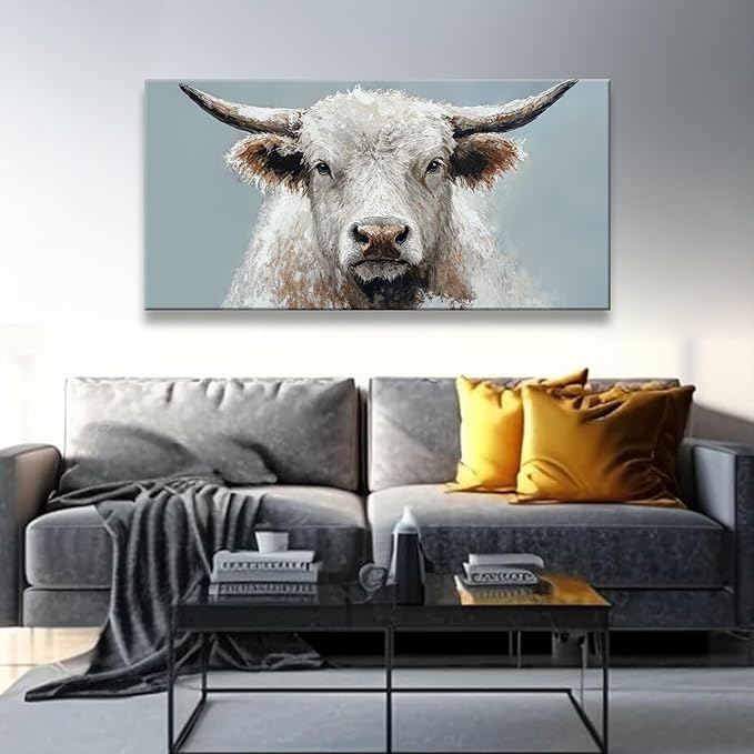 Wall Art Freedom Highland Cow Painting Wild Animal Cattle Canvas Art Wall Decor Print Artwork Longhorn Poster Prints Pictures For Bedroom Farmhouse Aesthetic Home Wall Decor 20 X 40 Inch