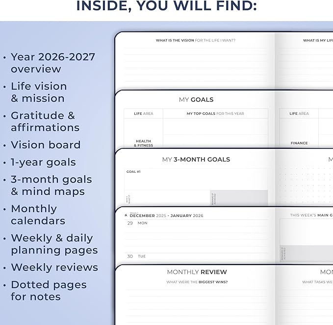 Clever Fox Dated Planner Premium 2026 – Weekly Agenda for Planning & Time Management –Notebook with Habit Tracker & To-do List (Navy Blue)
