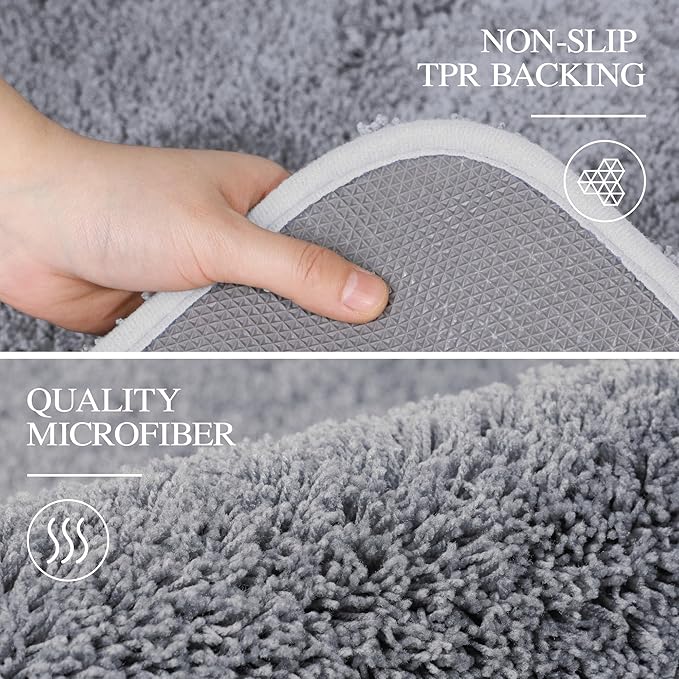 Walensee Bathroom Rug, Non Slip Bath Mat (16 x 24, Grey) Water Absorbent Soft Microfiber Shaggy Mat Machine Washable, Thick Plush Rugs for Shower