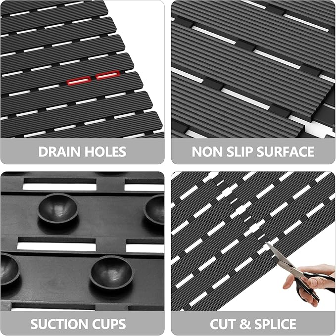 MBOSS Square Shower Mat for Inside Bathroom, Non Slip Bathtub Mat, 24 X 24 Inch Non Slip Shower Mat for Tub & Shower, Bathroom Essentials Safe, Easy to DIY Cut, Eco-Friendly Materials