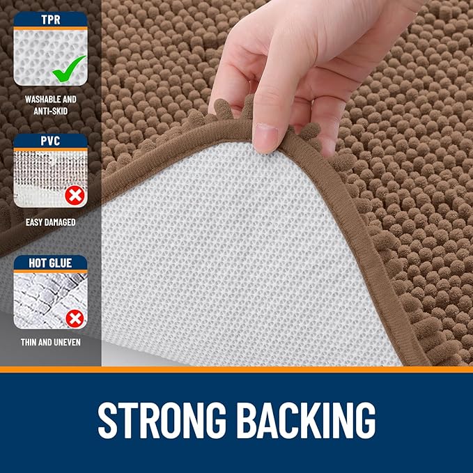 OLANLY Bathroom Rugs 24x16, Extra Soft Absorbent Chenille Bath Rugs, Rubber Backing Quick Dry, Machine Washable Bath Mats for Bathroom Floor, Tub and Shower, Home Decor Accessories, Mocha