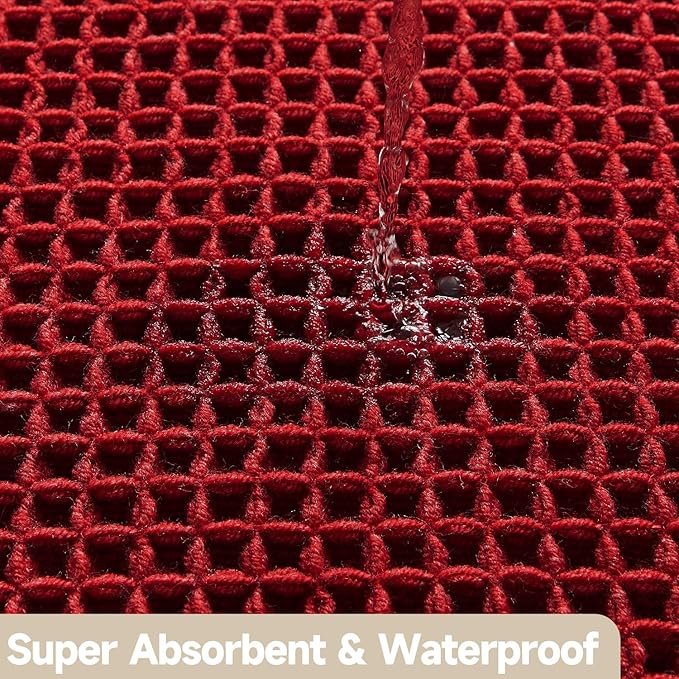 Waffle Bath Mat, Boho Bathroom Rugs Non Slip Washable Super Absorbent Quick Dry Bath Mat Farmhouse Bathroom Decor, 30"x20" Burgundy