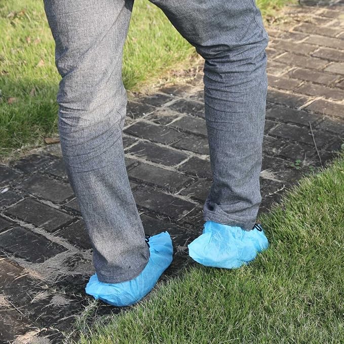G & F Products Disposable Shoe Covers, Slip-Resistant Booties, Heavy-Duty, Waterproof, Elastic Band, Non-Slip Silicone Sole, Reusable, Protects Floors, Blue 11 Us Men & 13 Us Women, 500 Pcs (250 Pair)