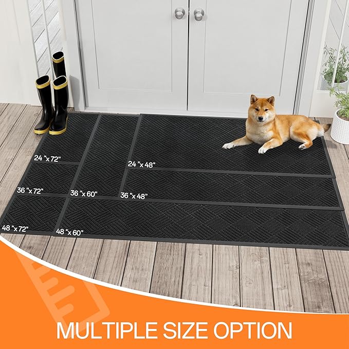 Indoor Outdoor Door Mat, 6’x 3' Doormat for Entryway, Rubber Backing Non Slip Front Door Mat Outside Entrance, Super Absorbent Commercial Floor Mat for Home Office, Black