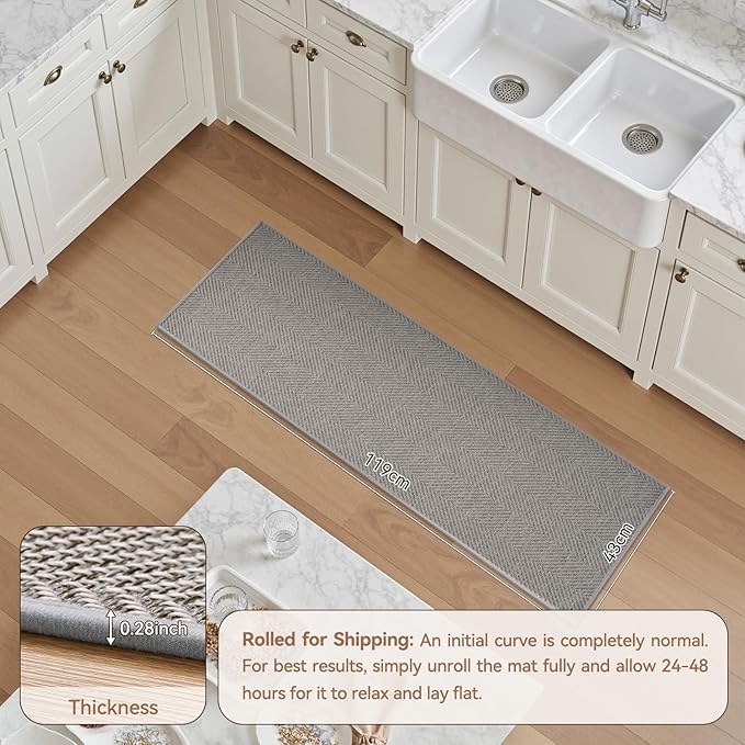AMOAMI Kitchen Mats for Floor, Non Slip Washable Grey Kitchen Rugs Absorbent Quick Dry and Easy to Clean, Kitchen Runner Rugs for Kitchen in Front of Sink, 17“*47”