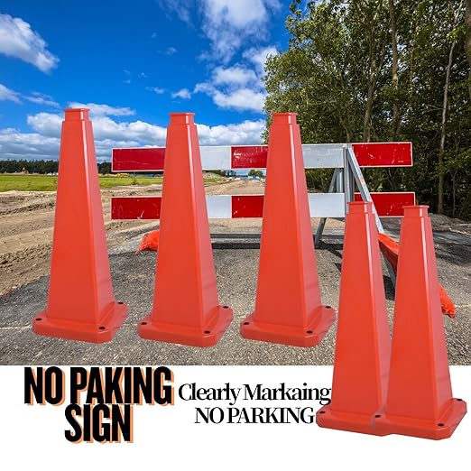 BESEA 6 Pack 28" Bright Orange Traffic Safety Cones with Weighted Base, High-Visibility Parking Cones for Driveways, Business Parking Lots, Garages, Indoor/Outdoor Use