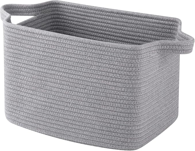 OIAHOMY Woven Storage Basket for Shelves, Rectangle Cotton Rope Baskets for Organizing, 13 x 10 x 9 in, Storage Bins for Dog Toys,Towel,Books,Gift,Grey