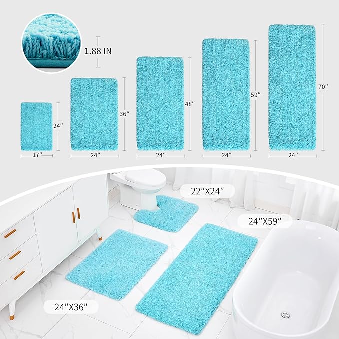 Teal Bathroom Rug 24x36 Non Slip Fluffy Bath Mat for Bathroom Floor Washable Plush Luxury Bath Rug for Tub Soft Shaggy Absorbent Shower Sink Mat