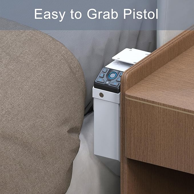 VERPROOF Biometric Gun Safe for Handgun Drop Down Pistol Safe, Smart Pistol Safe with Fingerprint, PIN Code, Key Access for Nightstand, Desk, Bedside, Low-Vis Mode, Type-C Power (White)