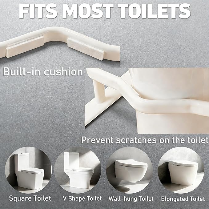 Toilet Safety Rails for Seniors - Toilet Safety Frame with Dual Pillars, Waterproof Nighttime Reflective Base, 3-Speed Height Adjustment (Brown, Double Pillar)